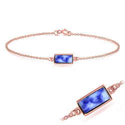 Rose Gold Plated Blue Point Stone Silver Bracelet BRS-427-RO-GP